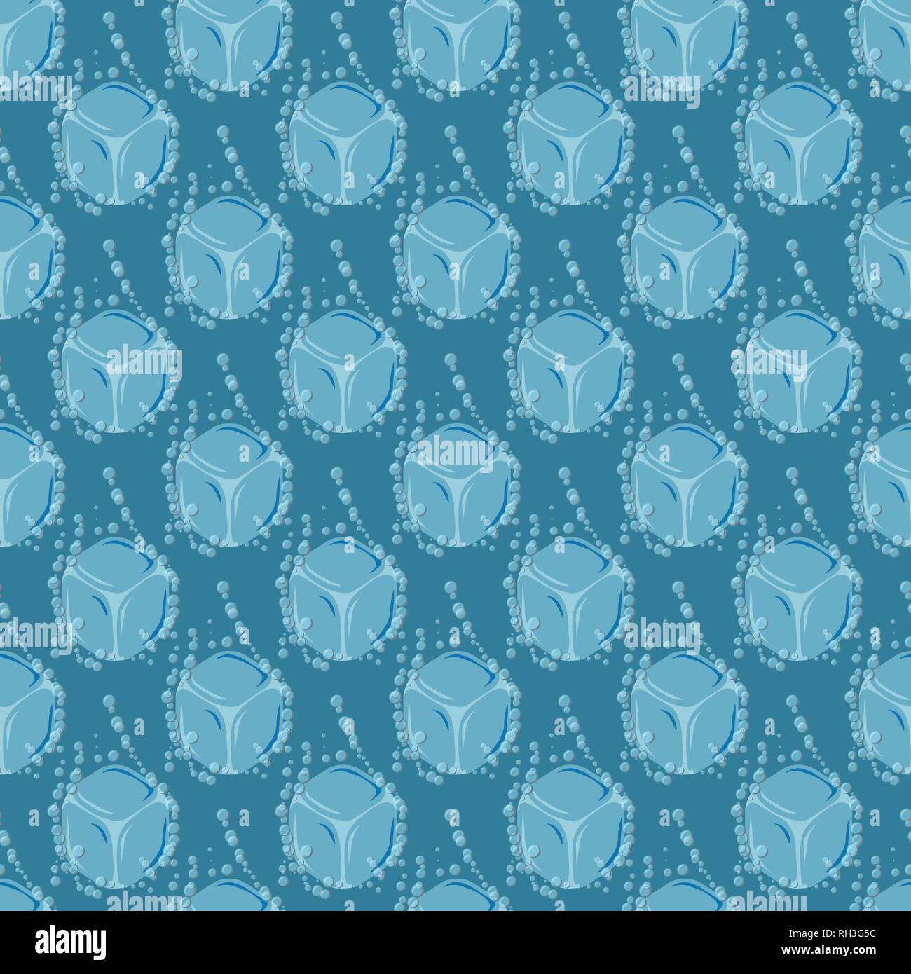 Ice cubes with bubbles vector illustration on blue background seamless pattern 10 eps Stock Vector