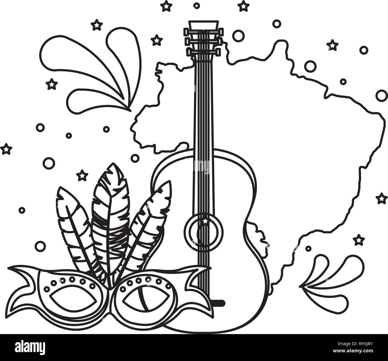 brazilian map with guitar and mask Stock Vector Image & Art - Alamy