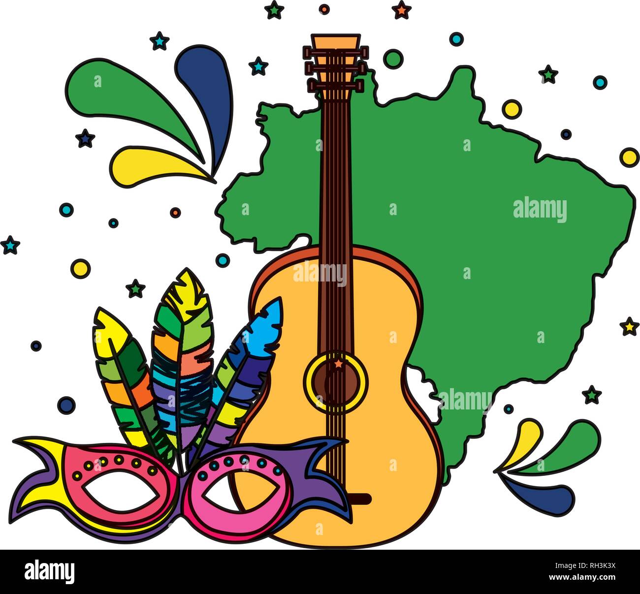 brazilian map with guitar and mask Stock Vector Image & Art - Alamy