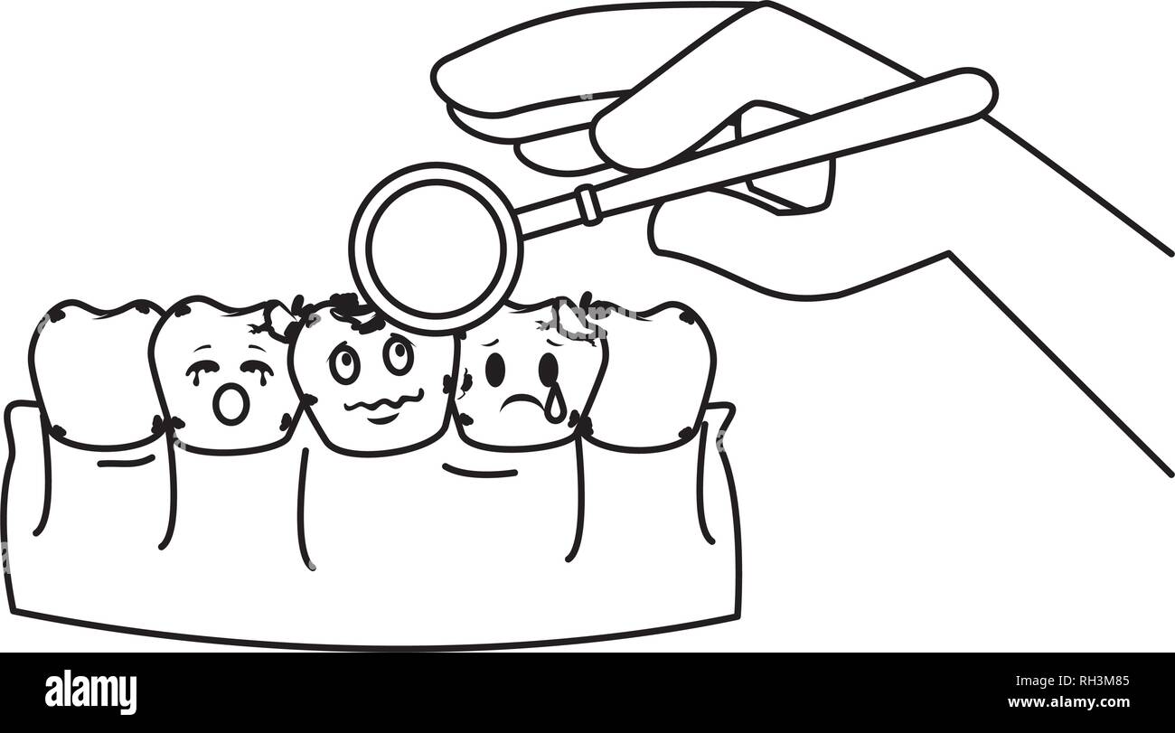 comic teeth with dentist hand using mirror Stock Vector Image & Art Alamy