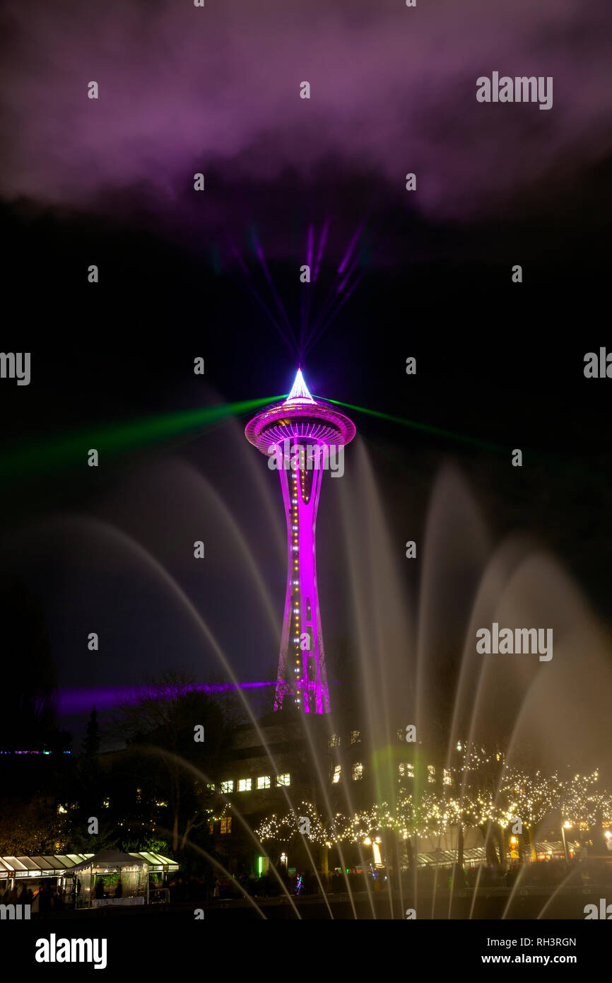 WA17067-00...WASHINGTON -  The Space Needle  in the Seattle Center on New Years Eve 2018. Stock Photo