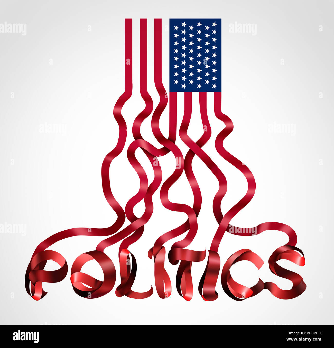US politics and United States government political symbol as an American flag shaped as text as a creative icon for conservative republican. Stock Photo