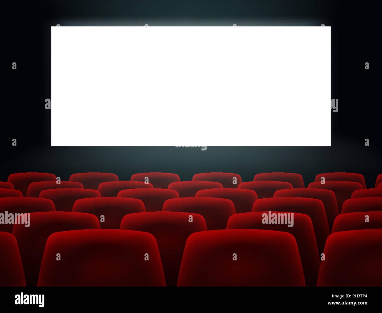 Cinema Hall With White Blank Screen And Red Rows Cinema Movie Theater ...