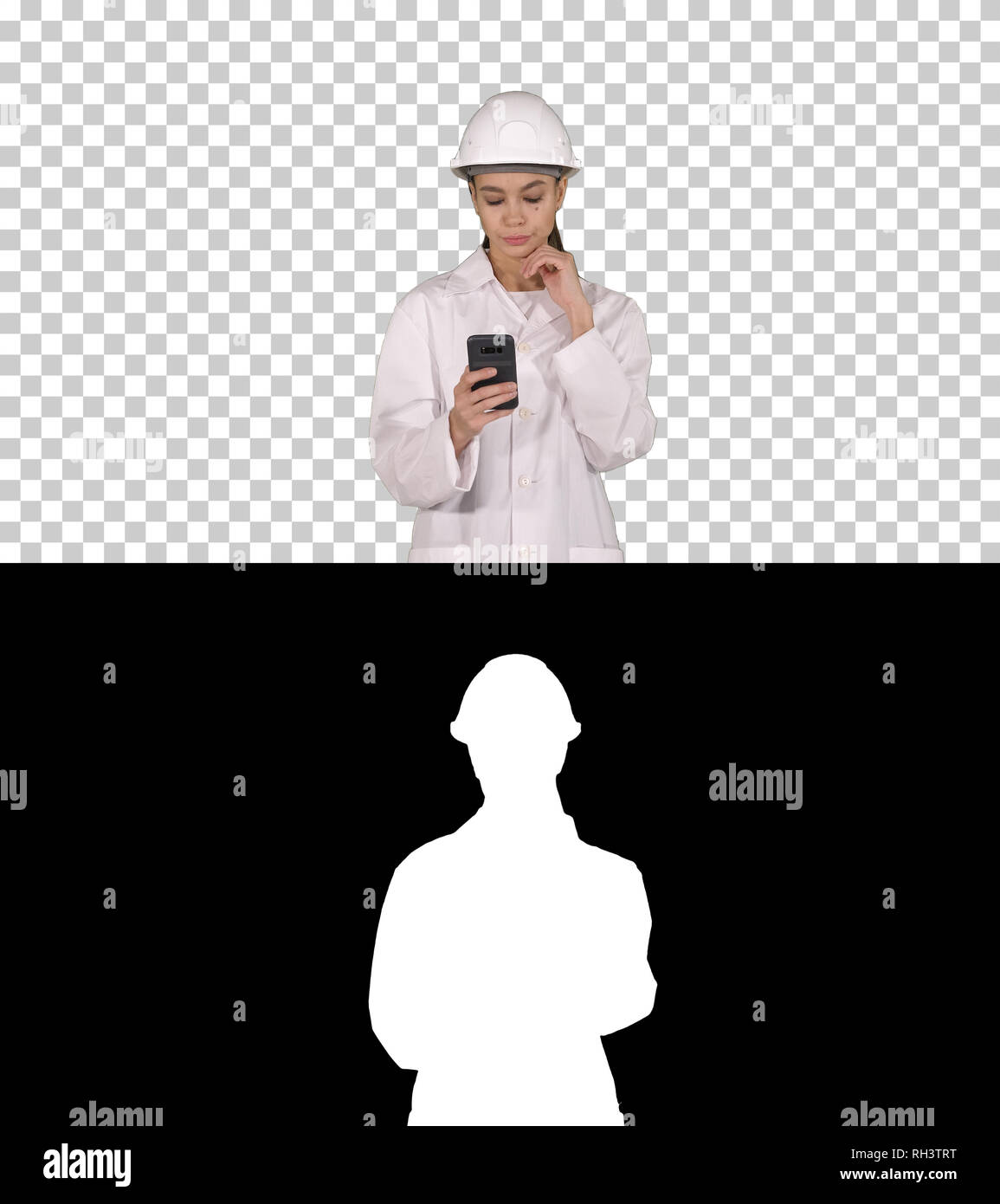 Scientist Using Phone Texting Message, Alpha Channel Stock Photo