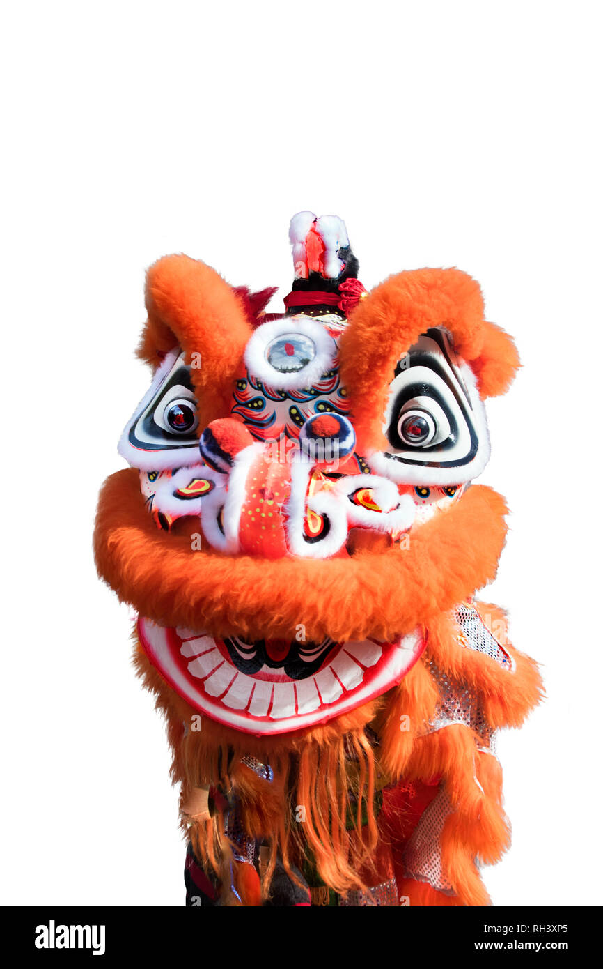 Chinese lion dance costume close up isolated on white background Stock  Photo - Alamy