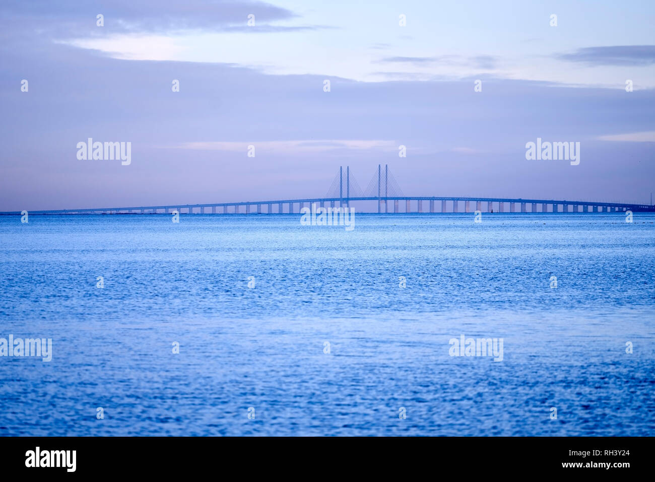 øresund (oresund) bridge on the horizon, Copenhagen, Denmark, October 2018 Stock Photo