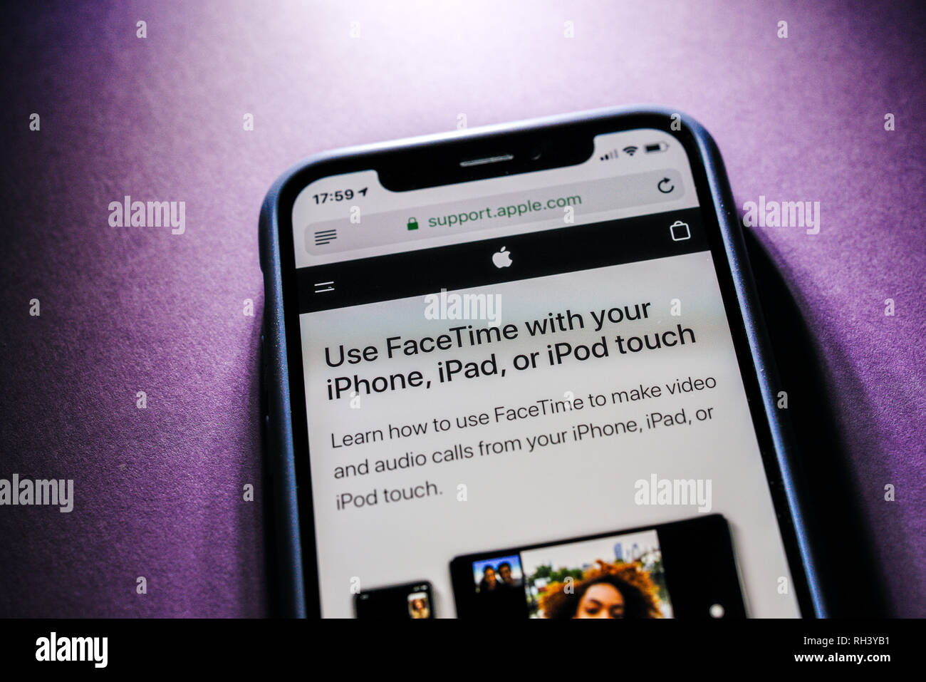 Paris, France Jan 30, 2018 Apple iPhone XS with FaceTime app description of advantages on the