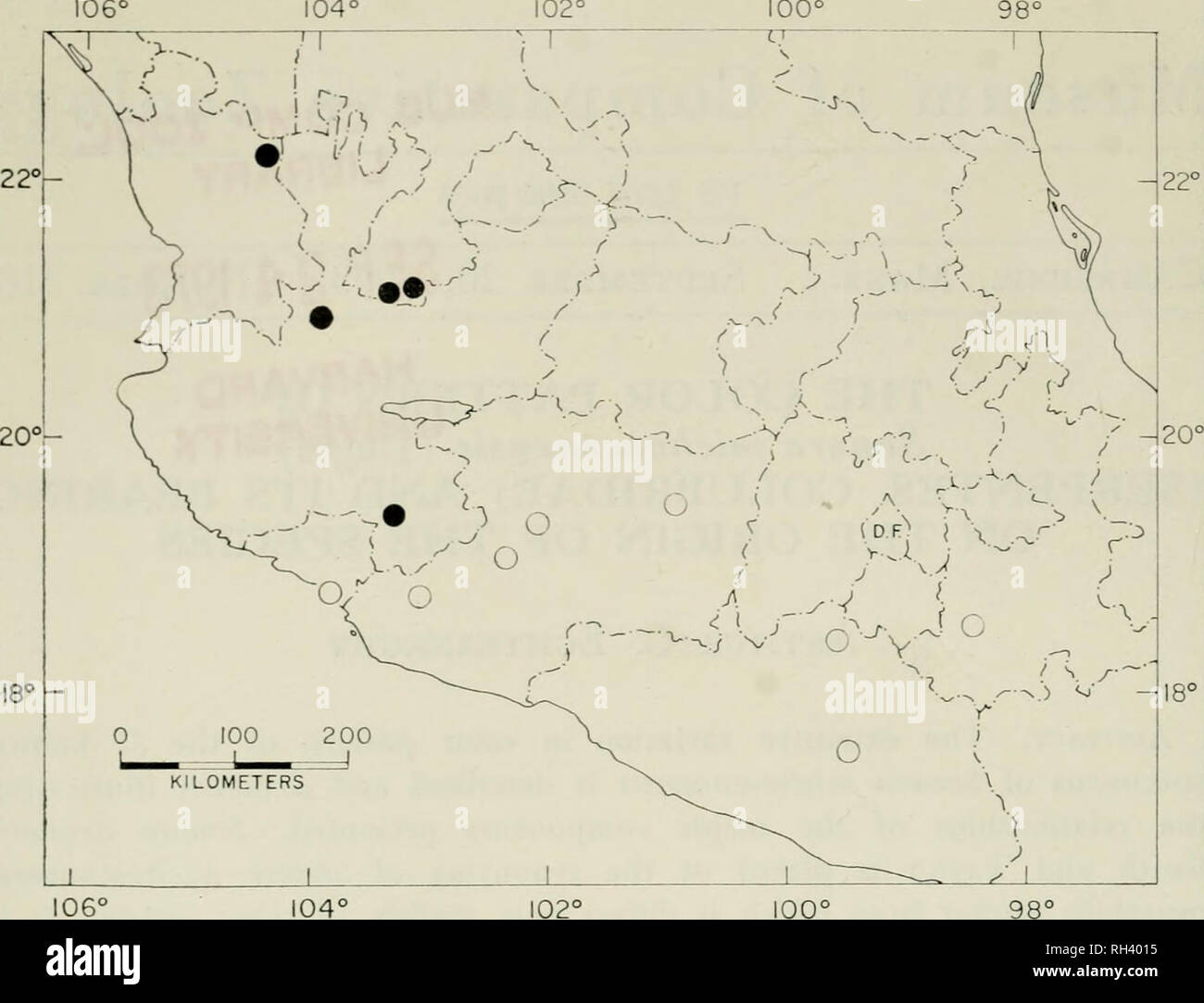 . Breviora. BREVIORA No. 410 106. Figure 1. Localities of documented specimens of Sonora iiiichoacanensis in Mexico. Hollow circles: 5. ?/?. michoacanensis; solid circles: S. m. muta- bilis. D. F. is the Distrito Federal. His clear and concise discussion included a detailed description of a single unusual specimen which Smith and Taylor (1945) subsequently named, with no further description, Sonora aequalis. Stickel had been unwilling to base a new species on the single specimen because it was of unknown provenance and because it difTered from S. m. mutabilis only in color pattern, a character Stock Photo