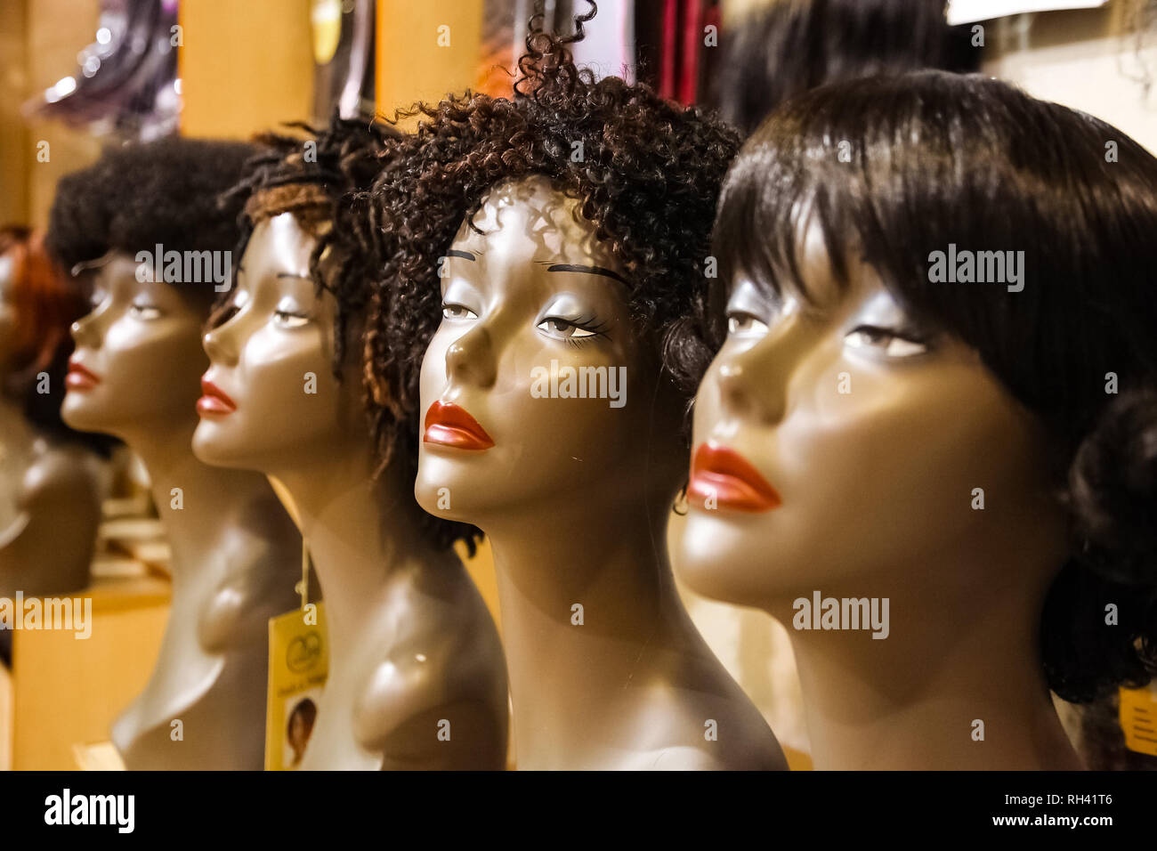 Johannesburg, South Africa April 27 2011 Interior of an UpMarket Retail Wig Store Stock