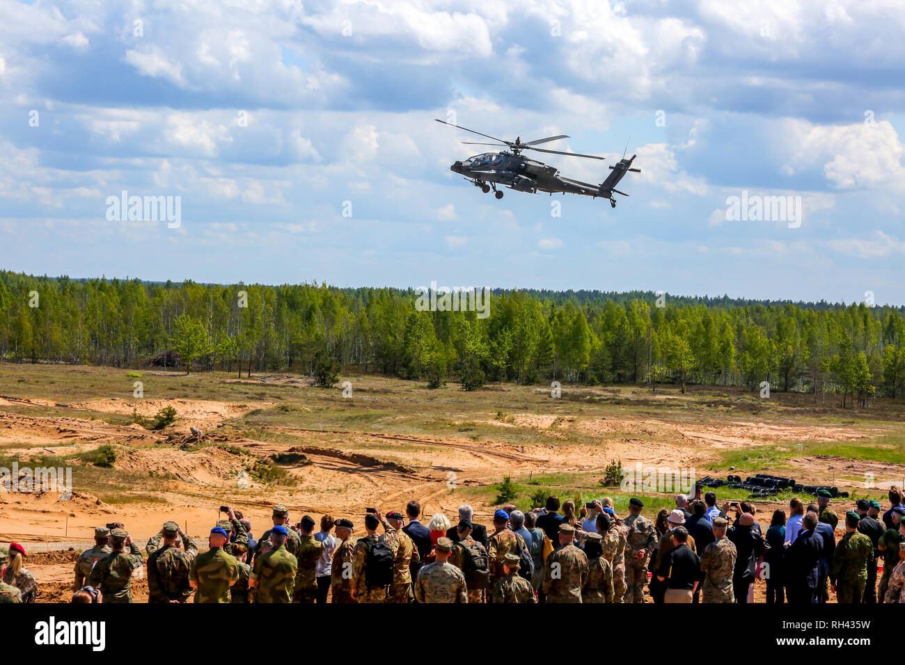 UH-60 Blackhawk and Apache. International Military Training "Saber Strike 2017", Adazi, Latvia, from 3 to 15 June 2017. US Army Europe-led annual Inte Stock Photo