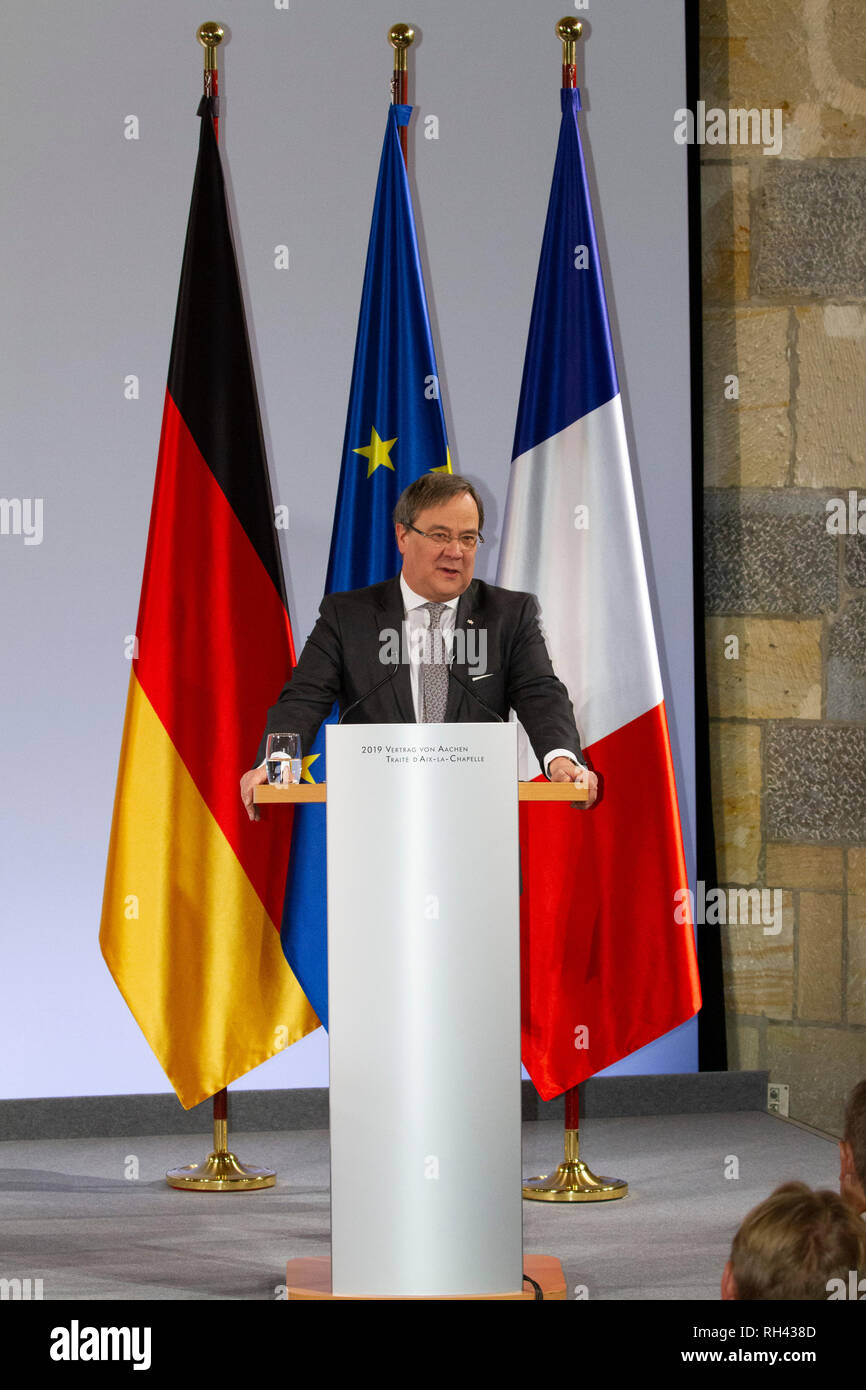 Armin Laschet bei der Erneuerung des deutsch-französischen Freundschaftsvertrages im Rathaus. Aachen, 22.01.2019 Stock Photo