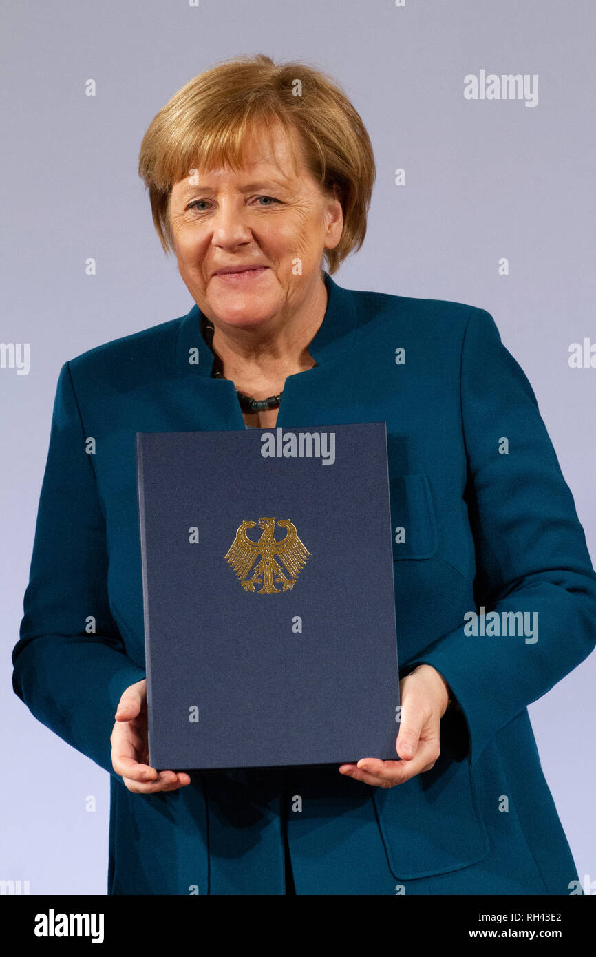Angela Merkel  bei der Erneuerung des deutsch-französischen Freundschaftsvertrages im Rathaus. Aachen, 22.01.2019 Stock Photo