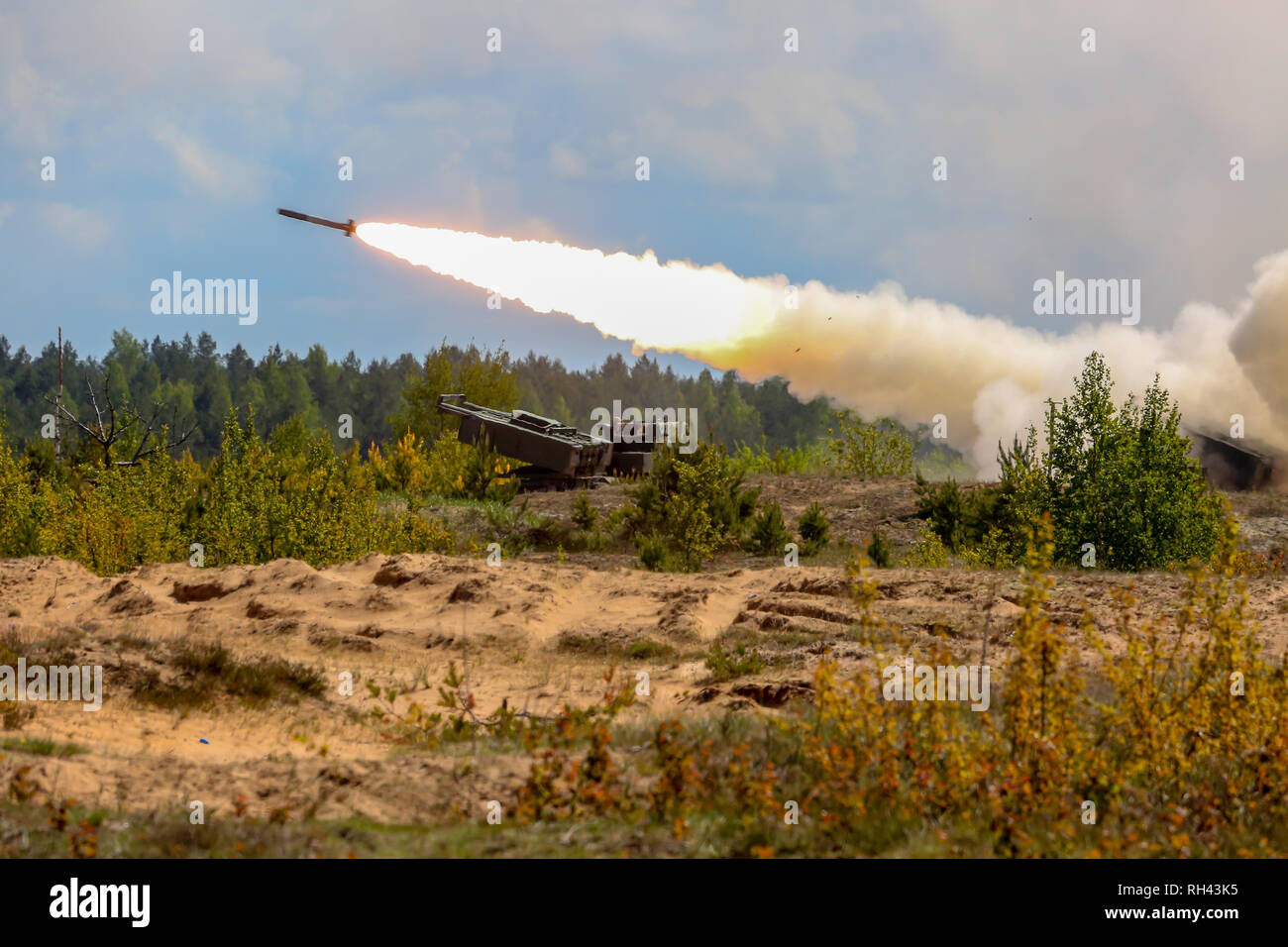 Rocket launcher with Himars. NATO soldiers and military equipment in Latvia. International Military Training 'Saber Strike 2017', Adazi, Latvia, from  Stock Photo