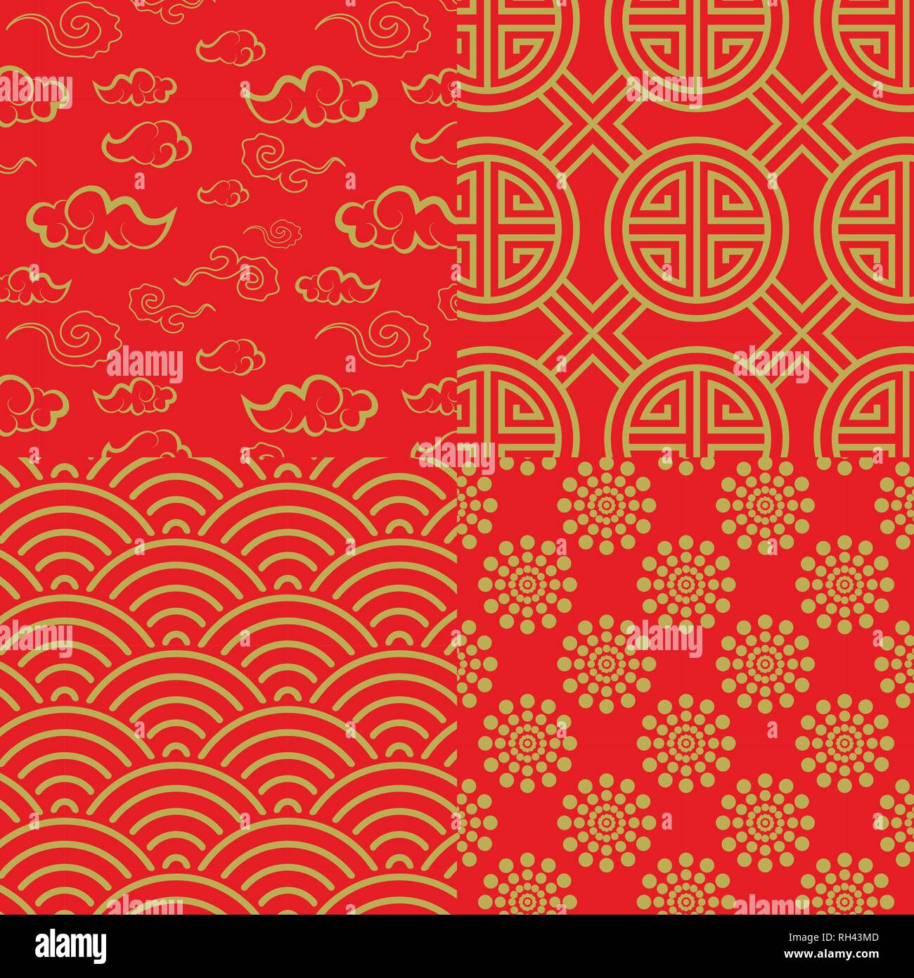 Chinese pattern set with traditional designs. vector illustration Stock