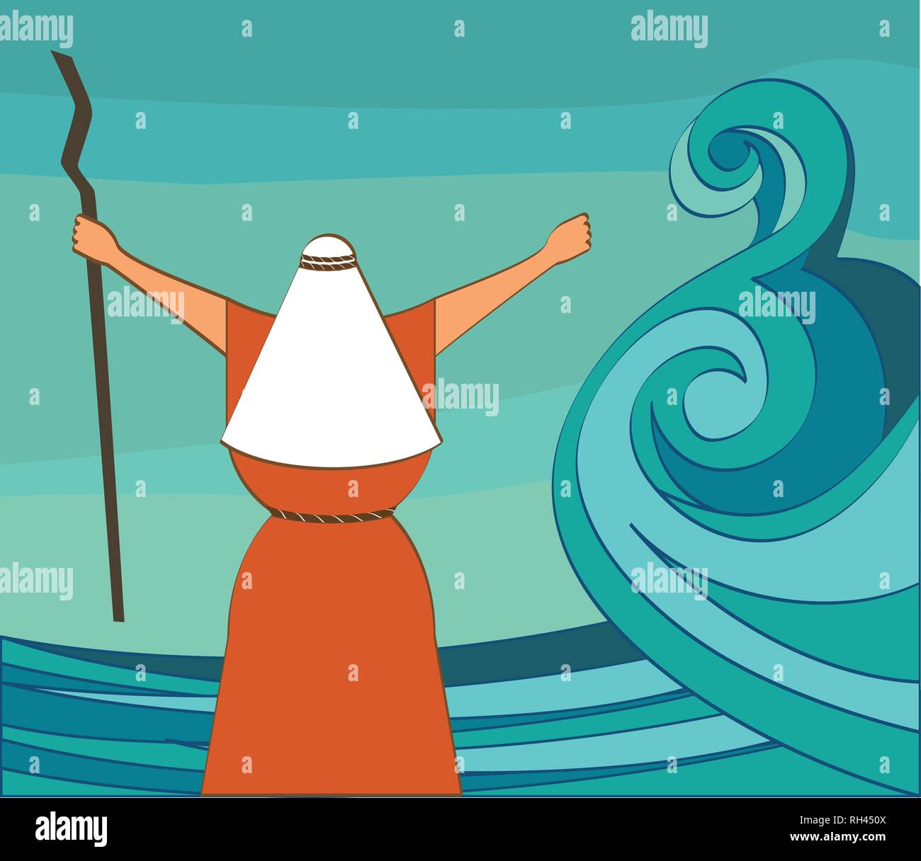 Mozes splitting the red sea and ordering let my people go out of Egypt. vector illustration Stock Vector