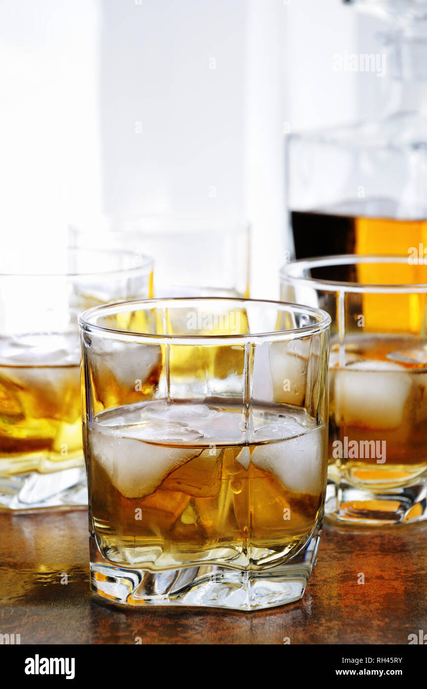 Alcohol cocktail with brandy, whiskey or rum with Ginger Ale, lime and