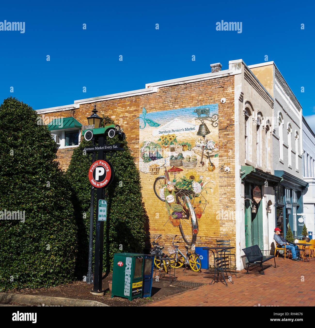 DAVIDSON, NC, USA1/24/19 Farmer's Market advertisement on wall of