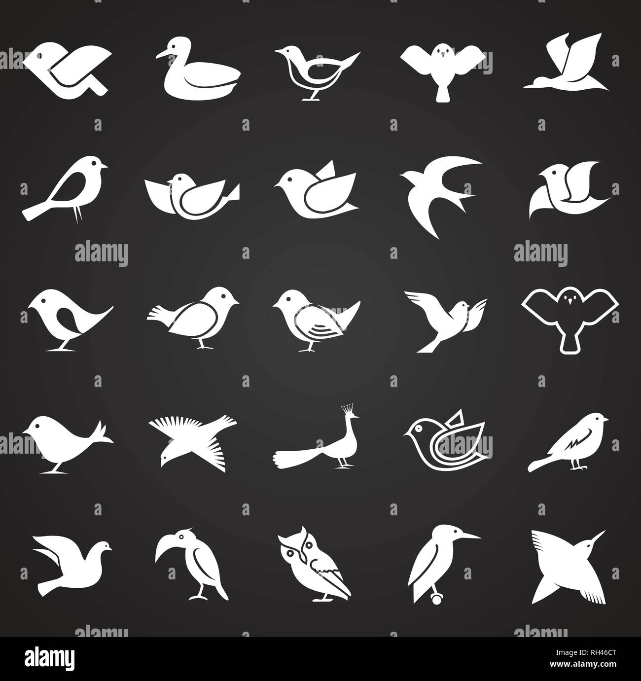Bird icons set on black background for graphic and web design, Modern ...