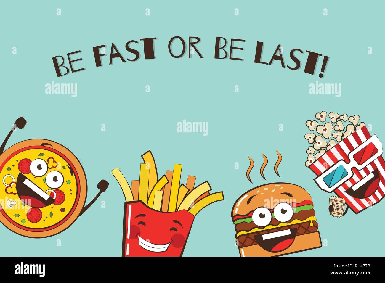 set of funny fast food icons. Cartoon face food emoji. Funny food