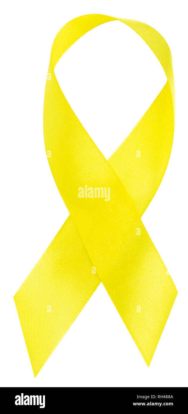 yellow ribbon-childhood cancer awareness symbol, isolated on white. Stock Photo