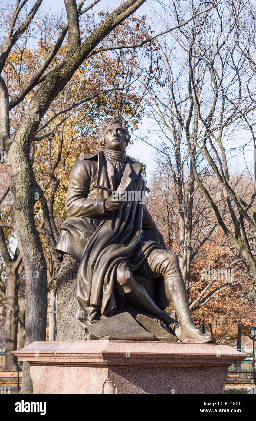 Statue of Robert Burns in Central Park vertical Bronze statues of