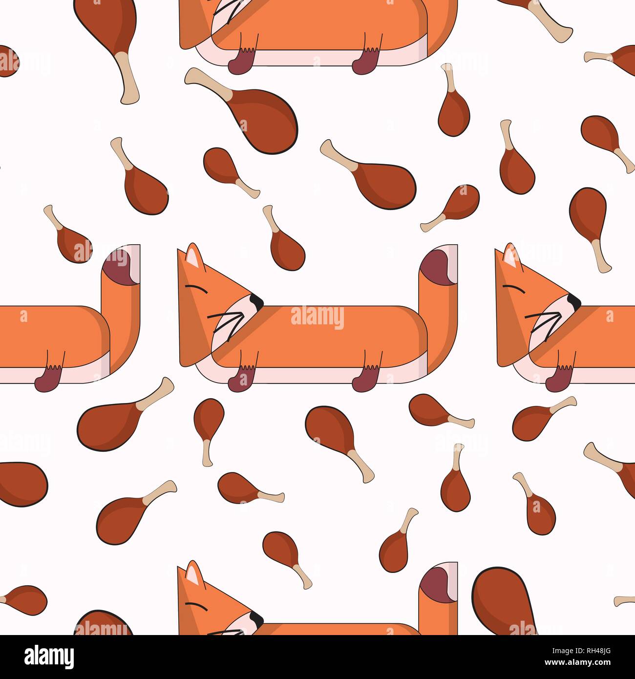 Vector seamless pattern with cute cartoon foxes and meat Stock Vector ...