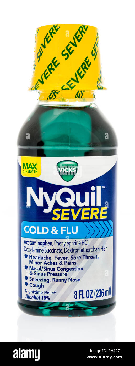 Winneconne, WI 23 January 2019 A bottle of NyQuil severe cold and