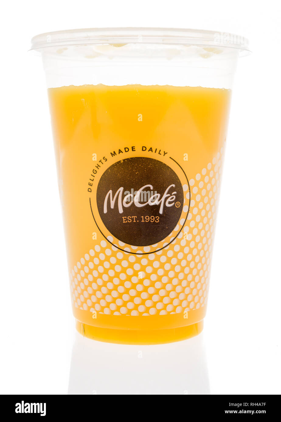 Winneconne, WI - 25 January 2019: A glass of McDonalds McCafe orange juice  on an isolated background Stock Photo - Alamy