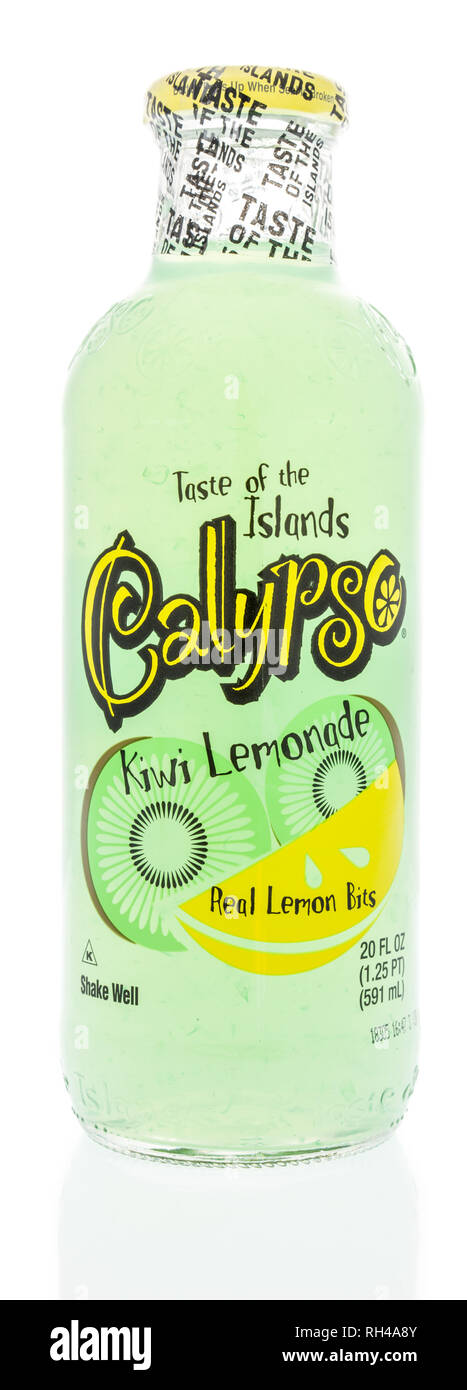Winneconne, WI - 27 January 2019: A bottle of Calypso kiwi lemonade on an isolated background Stock Photo