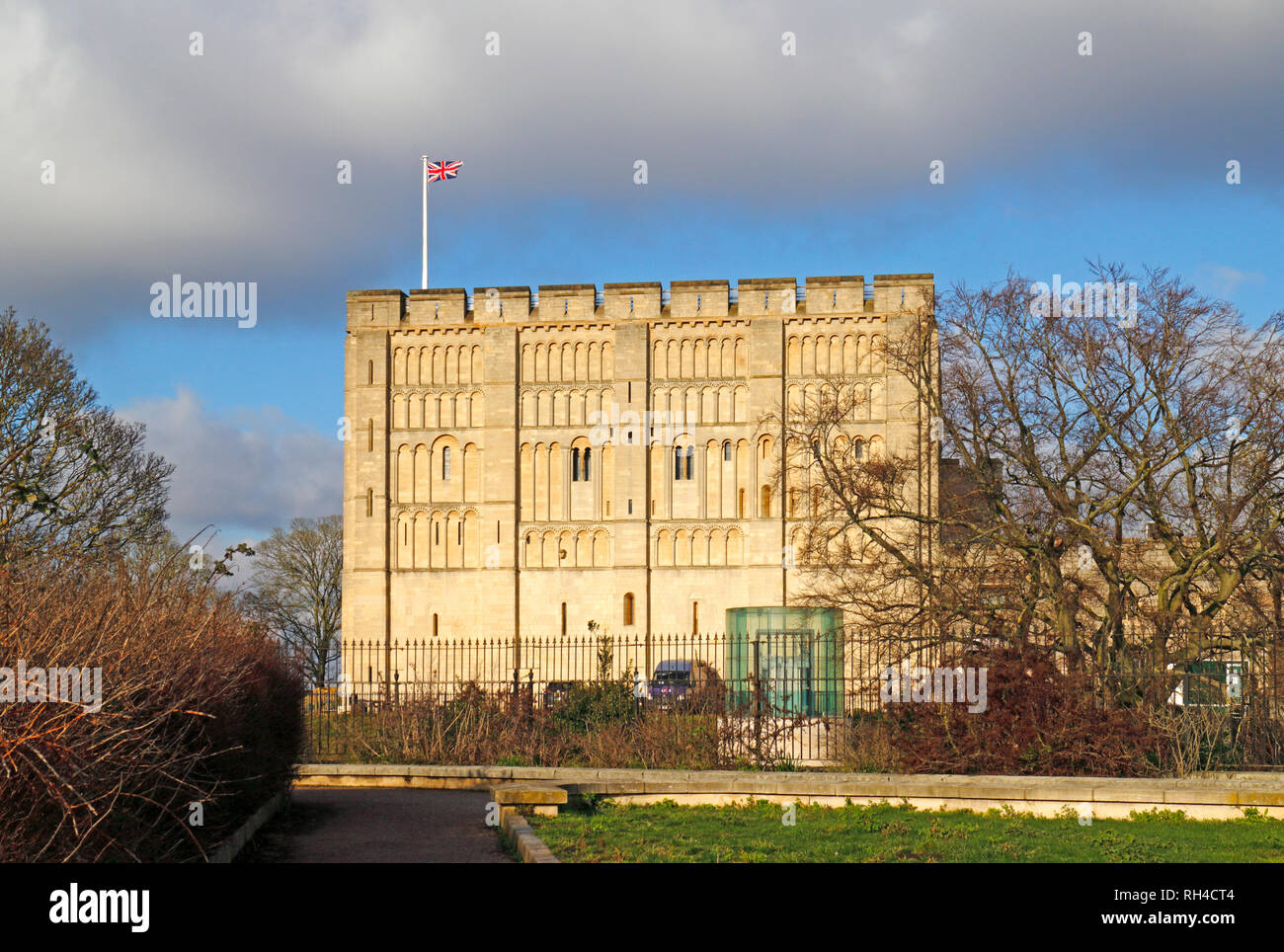 A view of Norwich Castle from the Castle Gardens in the centre of the