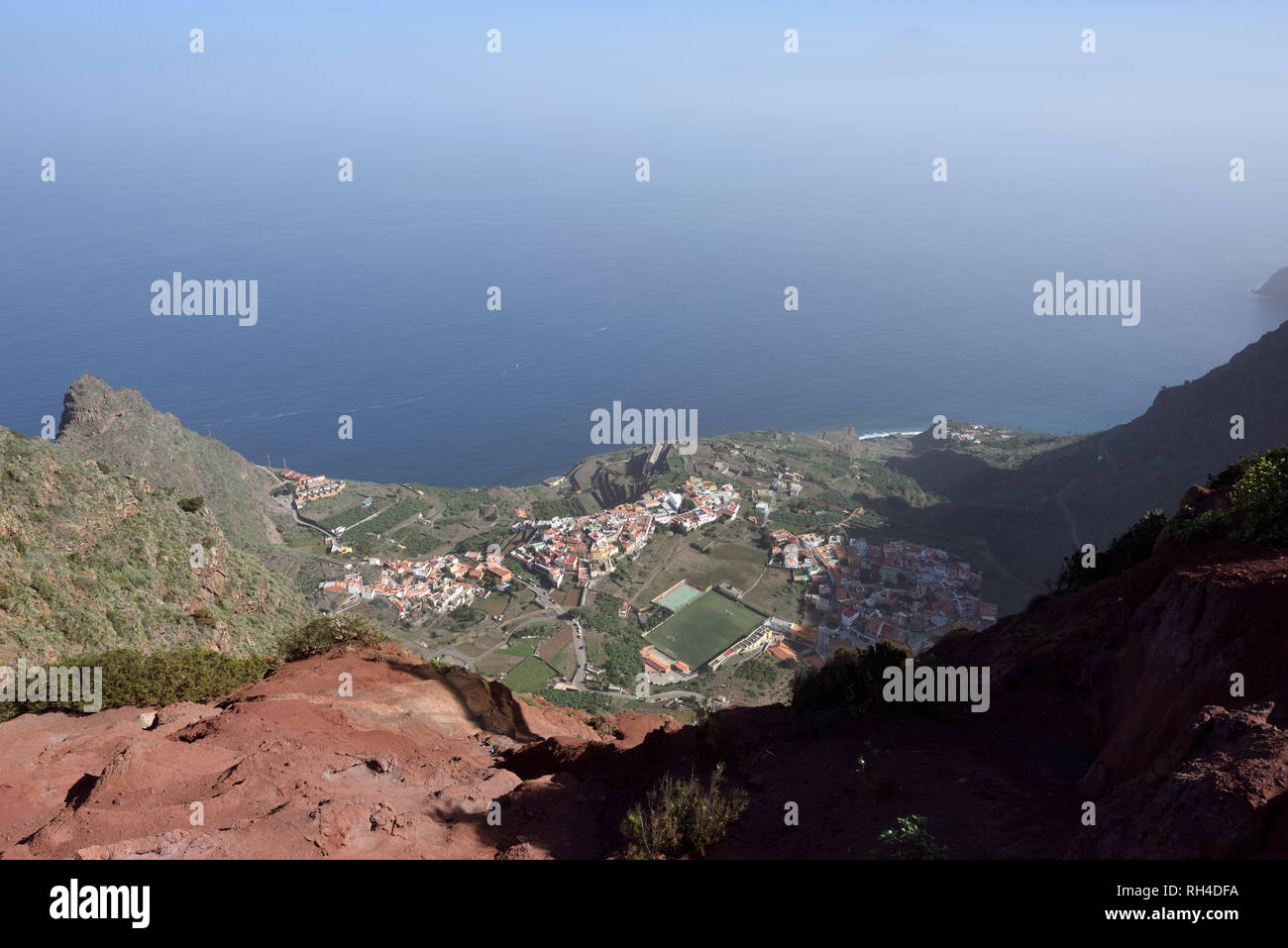 view of the village Agulo from high above at the viewpoint Mirador de Abrante, La Gomera, Canary Islands, Spain Stock Photo