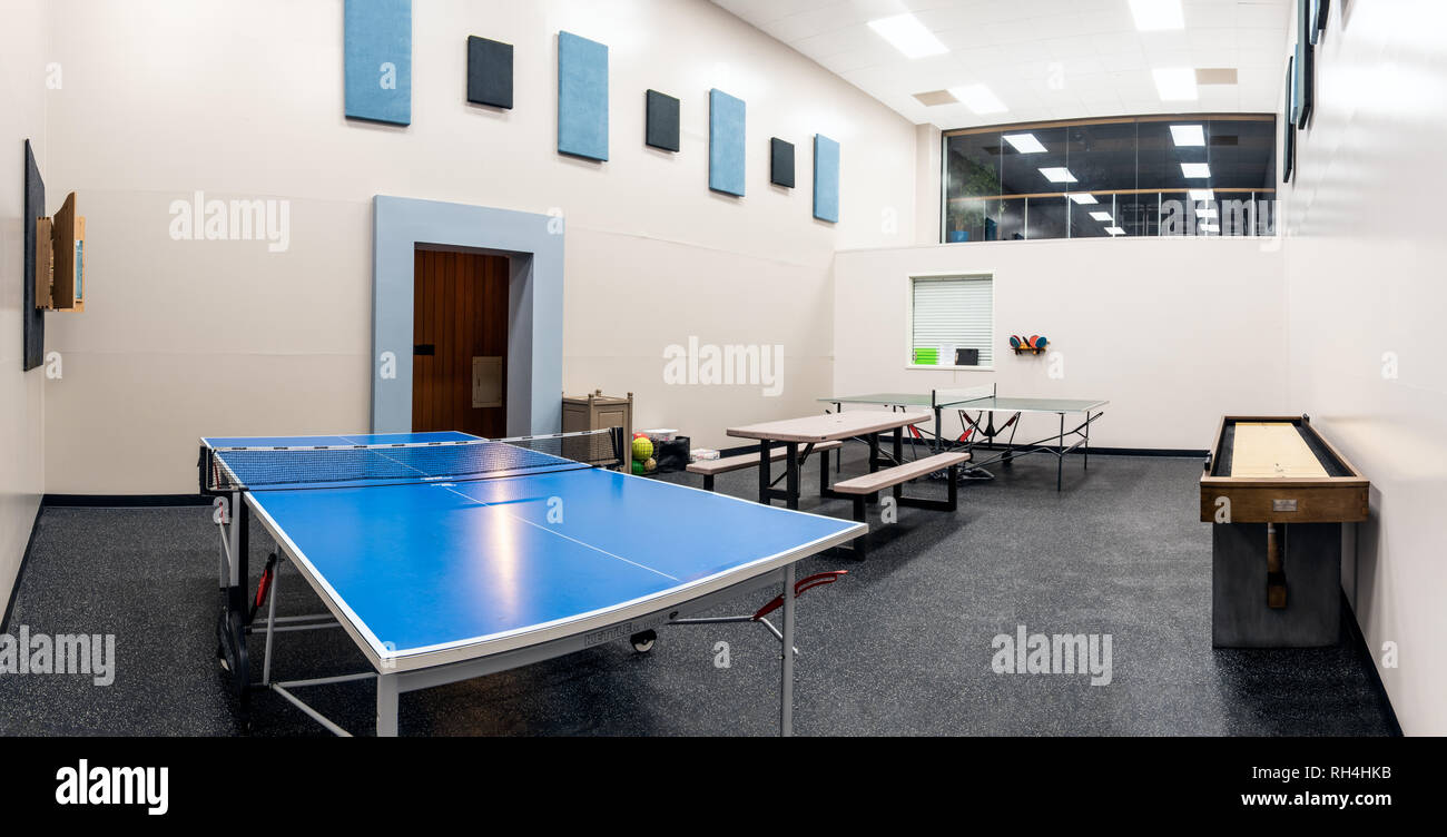 Activity game room full of fun diversions for all ages at the Pierpont Racquet Club in Ventura, California, USA on January 30, 2019. Stock Photo