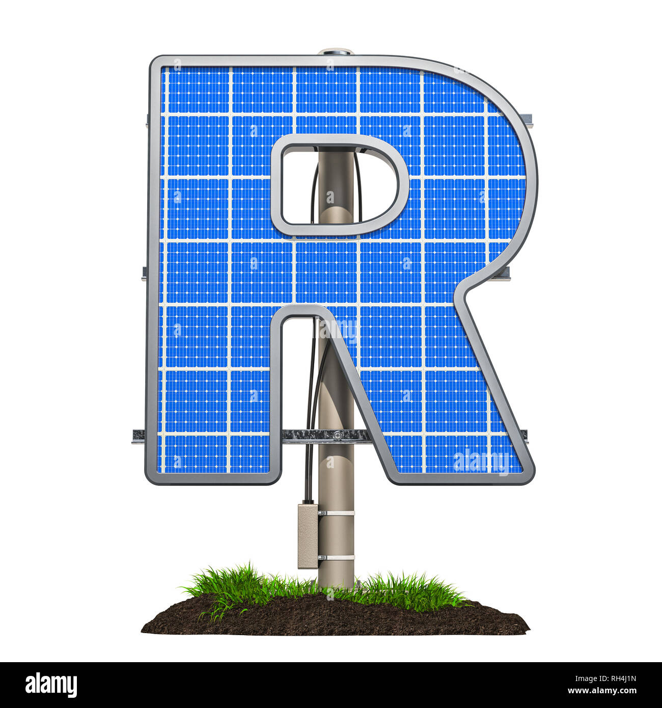 Letter R Sun Design Alphabet letter R. Solar panel in shaped of letter R, 3D rendering ...