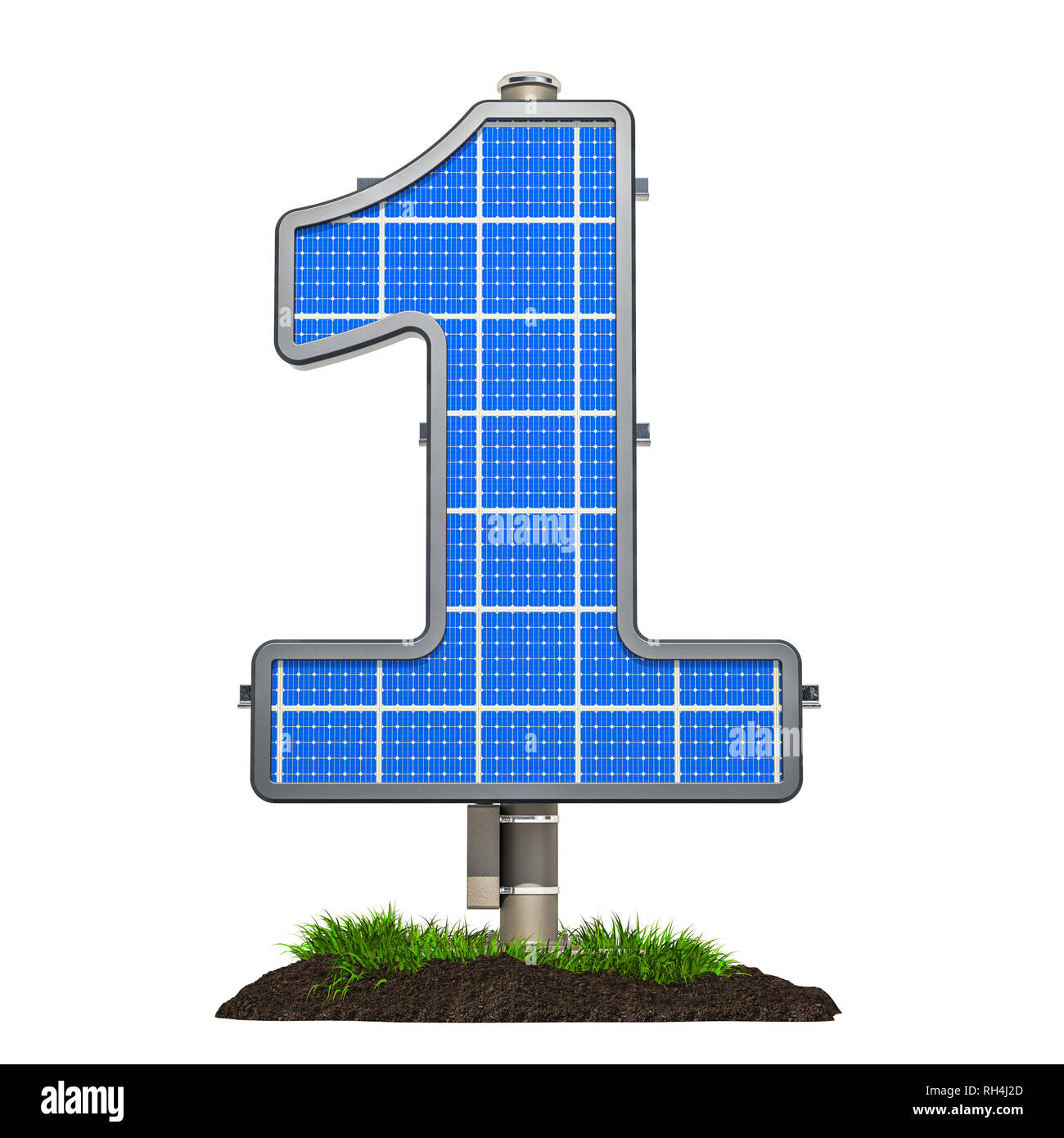 Number 1. Solar panel in shaped of number 1, 3D rendering isolated on white background Stock Photo