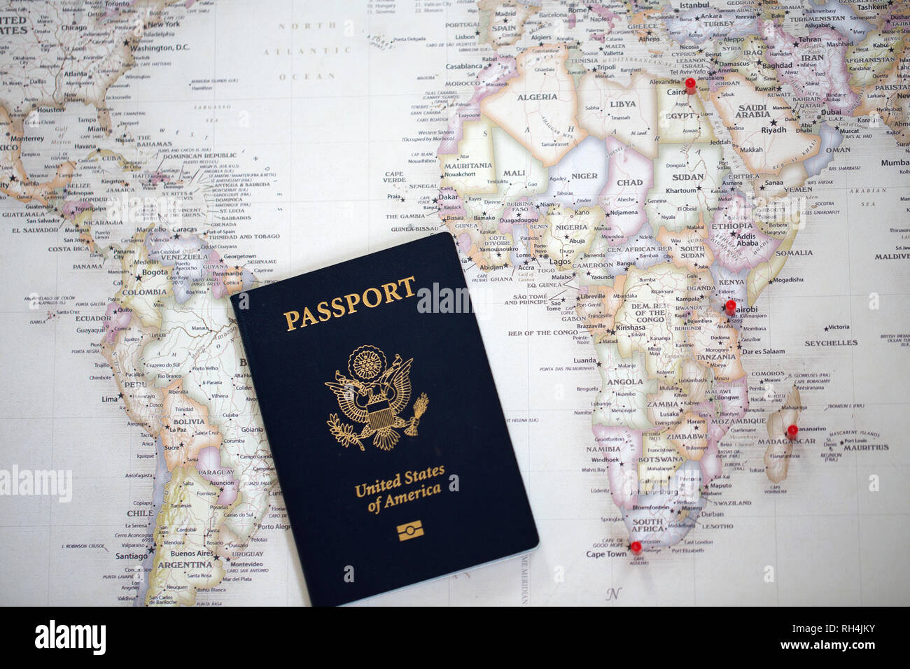 Passport on the world map Stock Photo