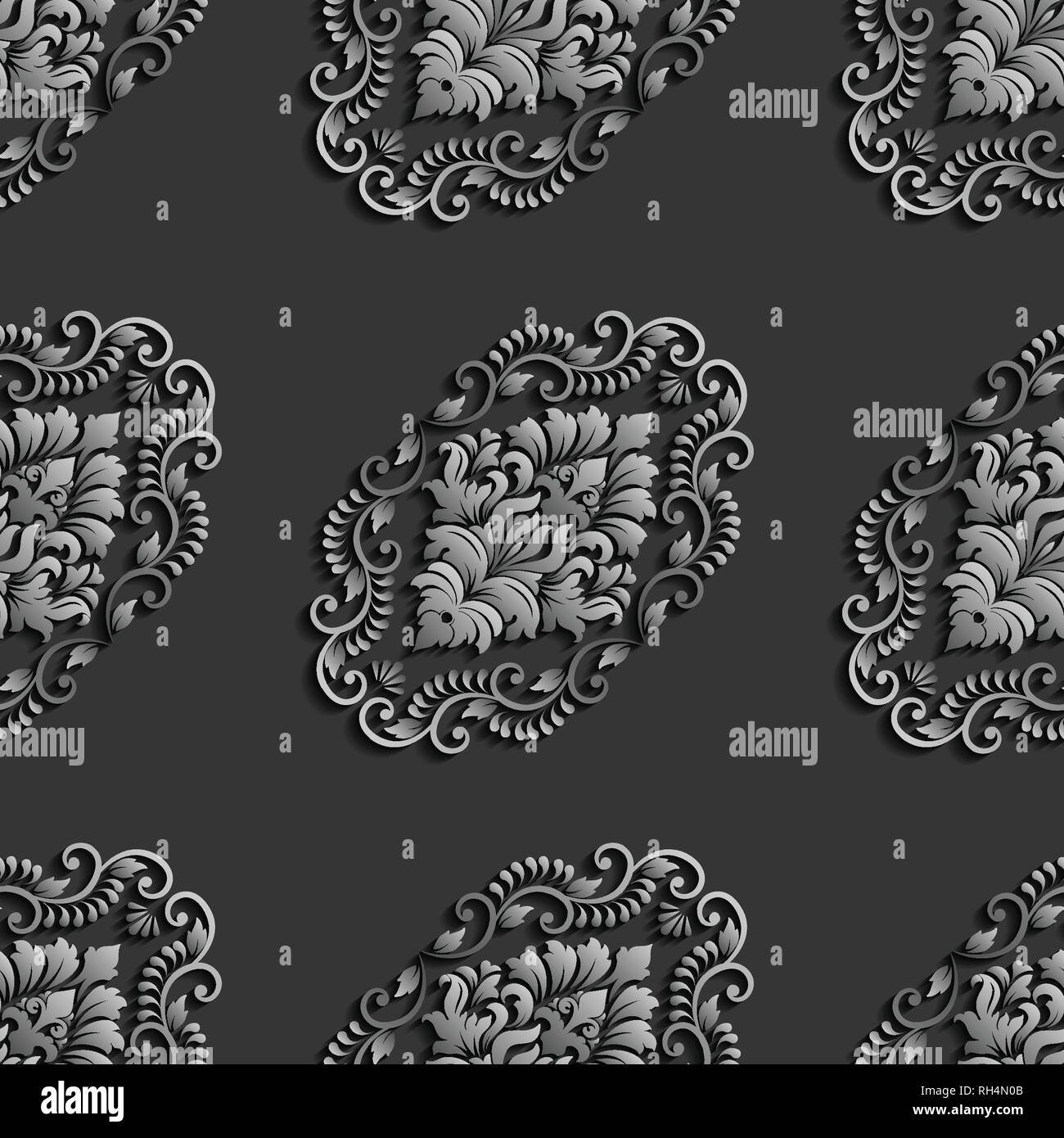 3d Dark Paper Cut Vector Damask Seamless Pattern Elegant