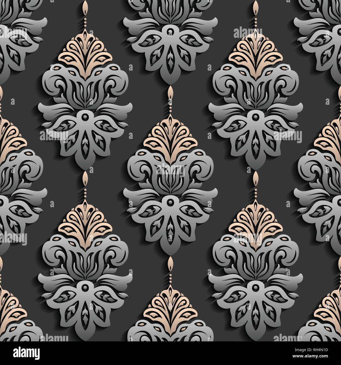 3D dark Paper cut, Vector damask seamless pattern. Elegant luxury texture  for interior wallpapers, backgrounds , wall and floor tile 3d pattern Stock  Vector Image & Art - Alamy