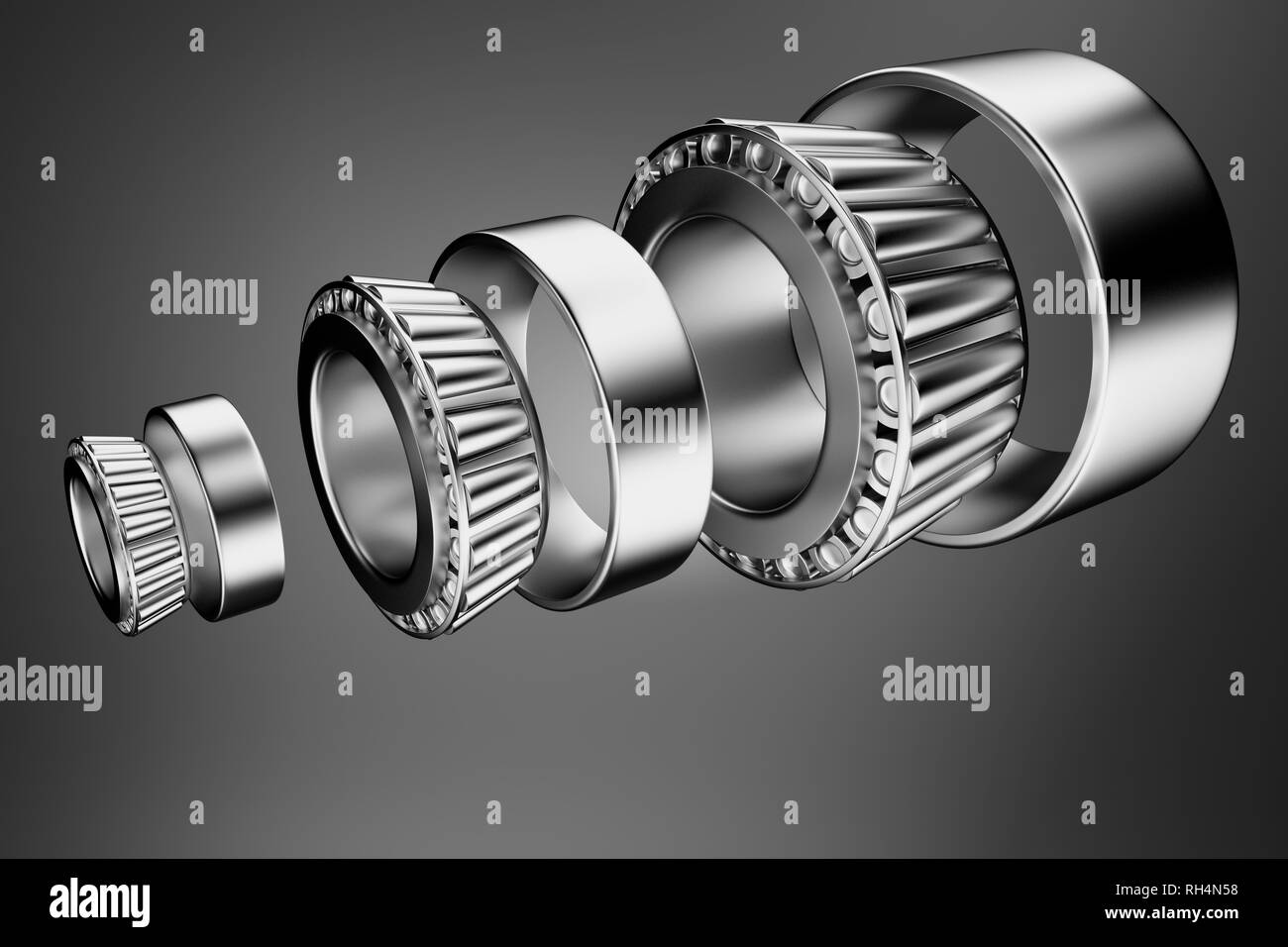 3D rendering. Automotive bearings auto spare parts. Tapered roller