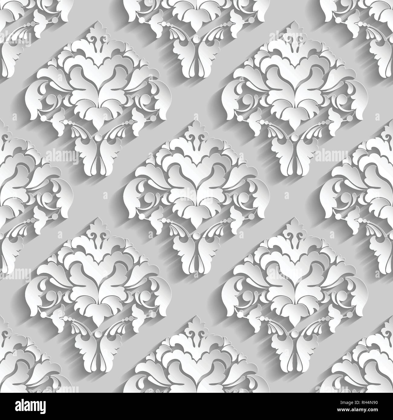 3D white pattern Paper cut Vector damask seamless pattern Elegant