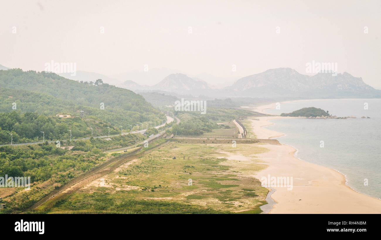 Aerial view near military border dividing North and South Korea Stock Photo