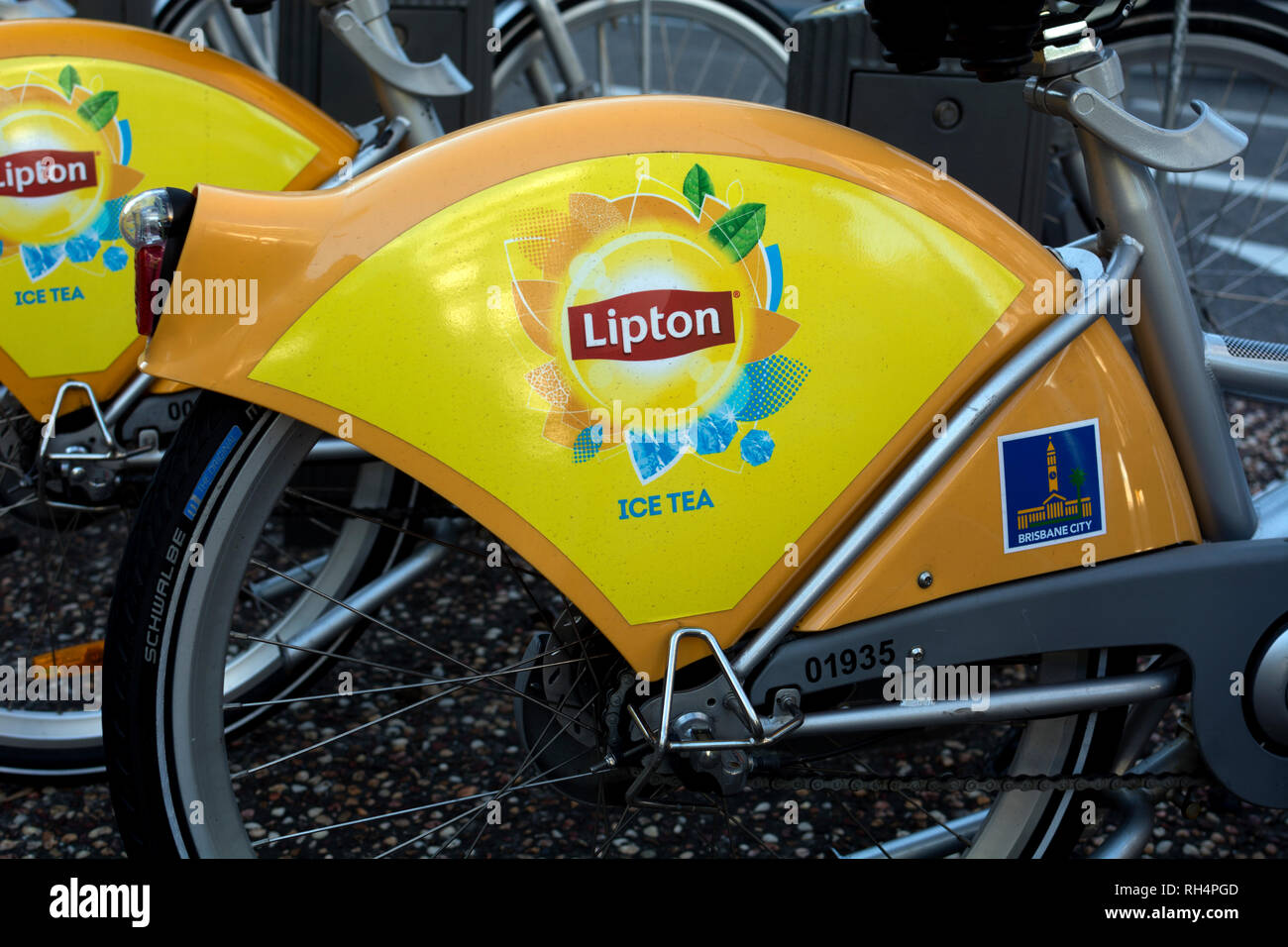 Lipton Ice Tea advertisement on a Citybike, Brisbane, Queensland, Australia Stock Photo