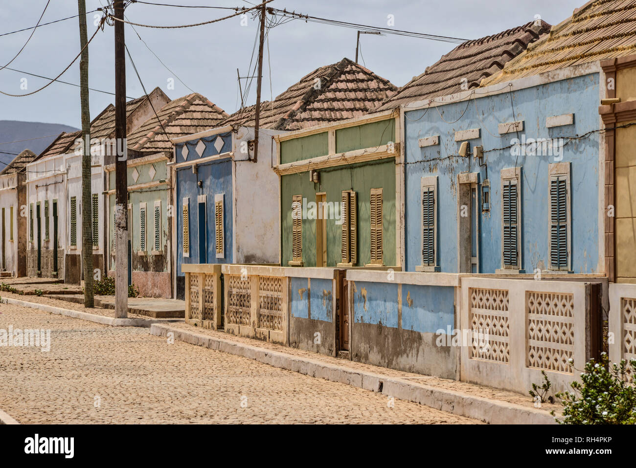 Cape Verde, Maio Island typical houses with colourful facades in the