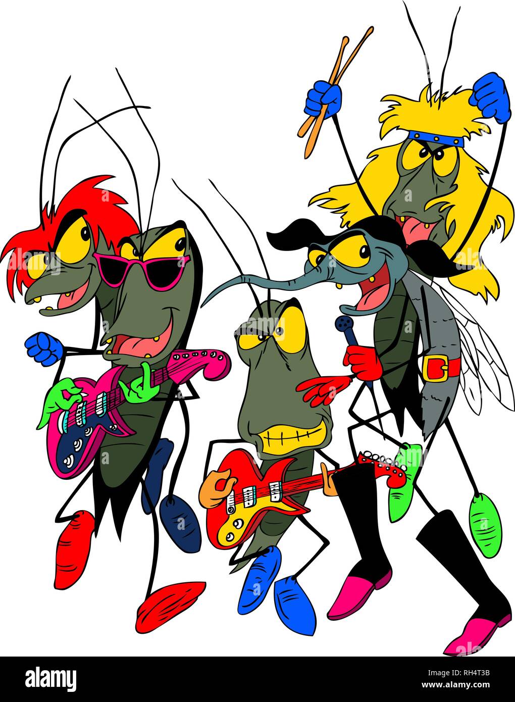 A cartoon rock group of bugs Stock Vector Image Art Alamy
