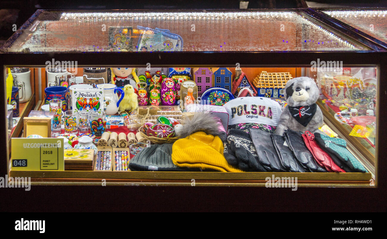 Tourist souvenirs in a display case,Długi Targ, Long Market, Gdańsk, Poland Stock Photo