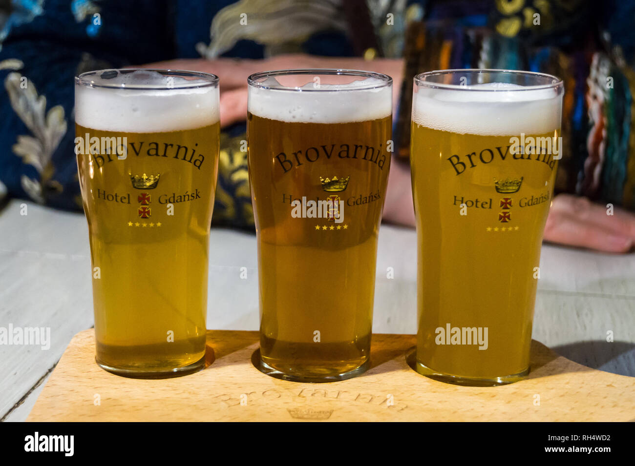 Tasting Flight Of 3 250ml Glasses Of Polish Beer Brovarnia Brewery Tap Gdansk Poland Stock Photo Alamy