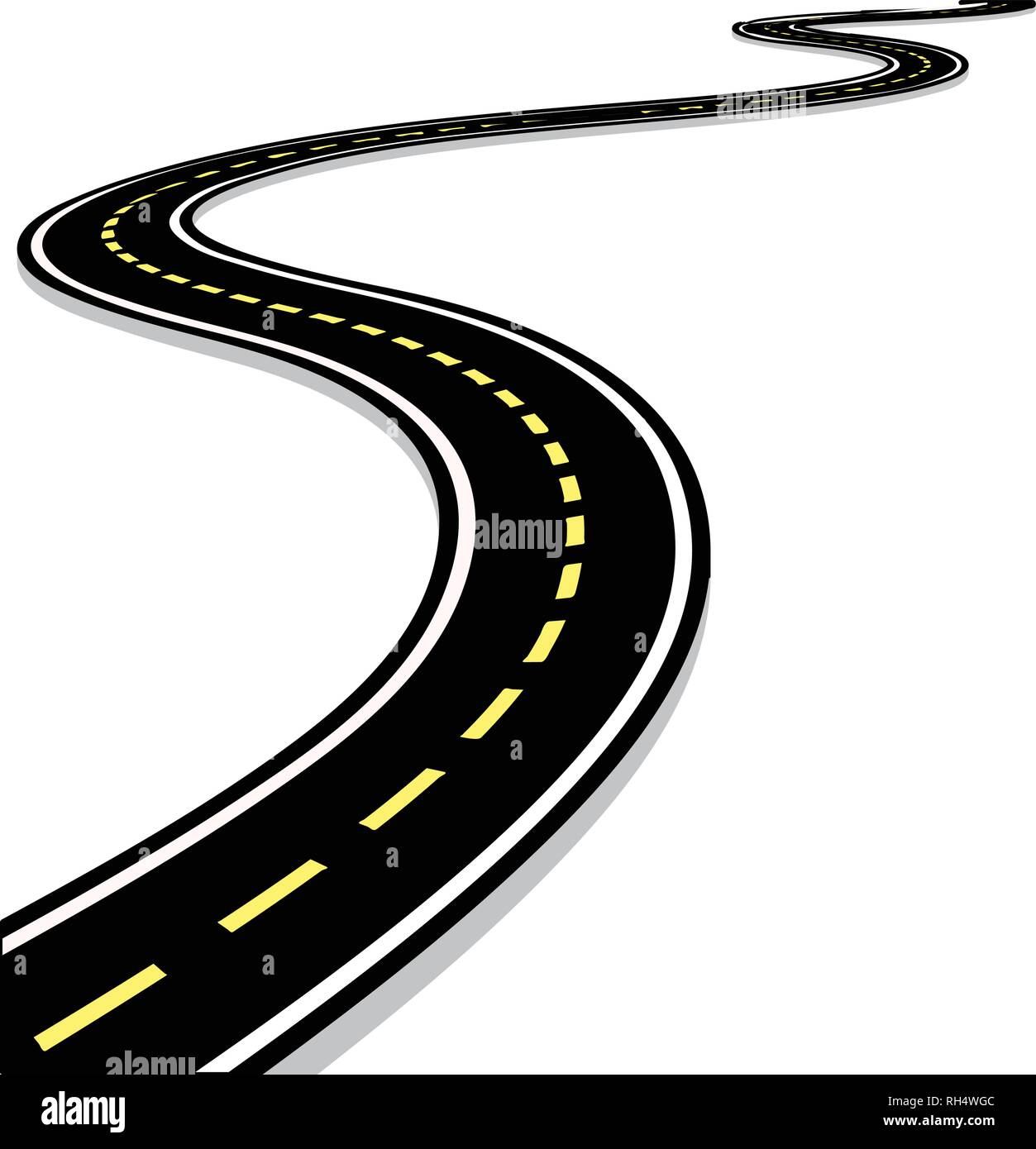 Leaving the highway, curved road with markings. 3D vector illustration on white Stock Vector