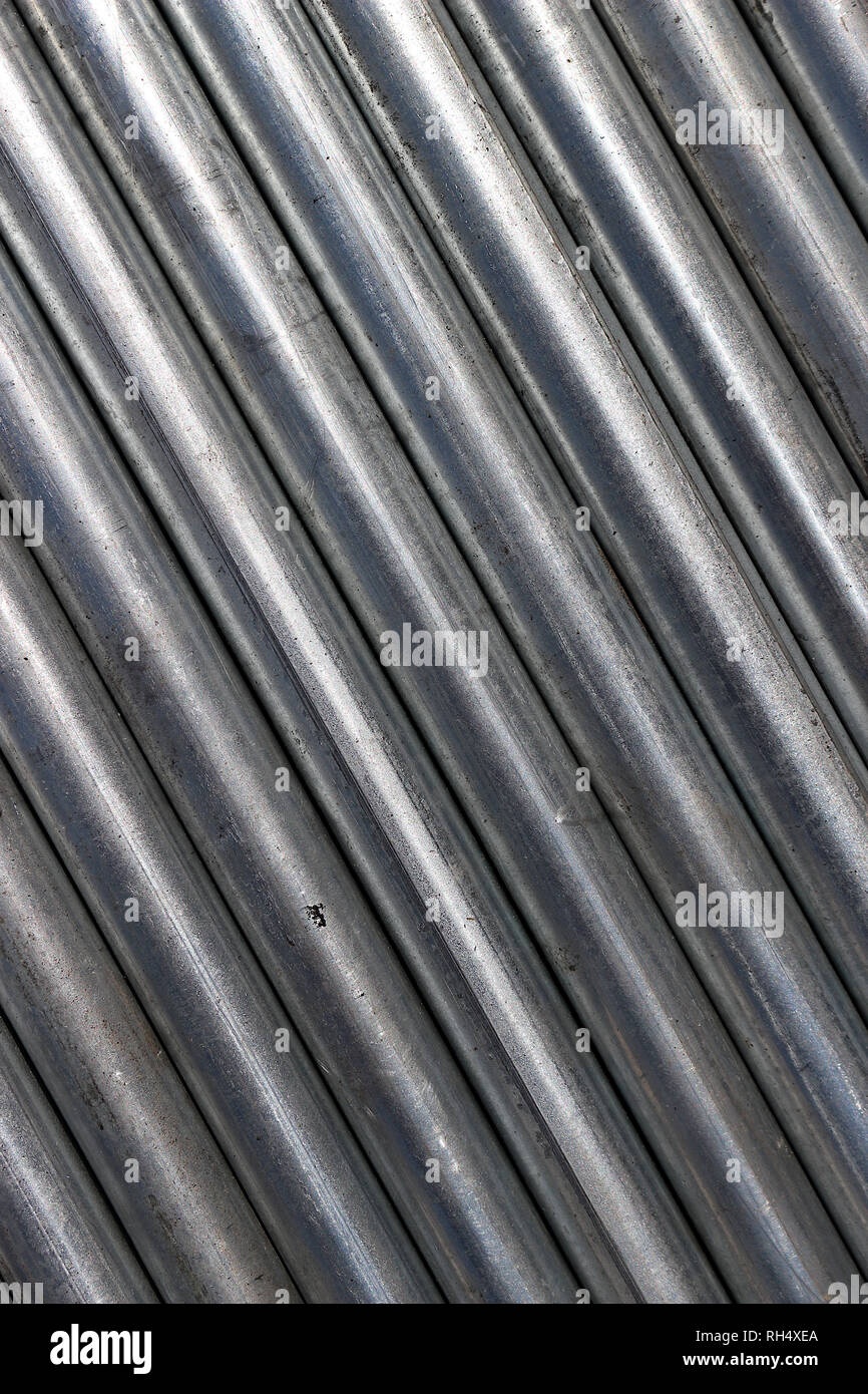 Galvanized steel pipe are put together in a diagonal position Stock