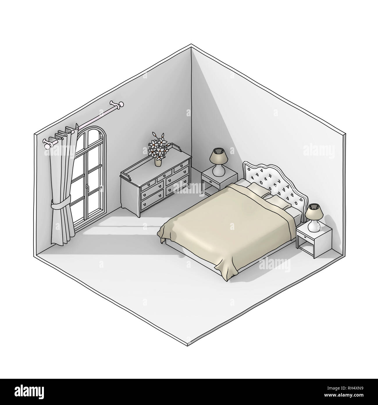 3d illustration rendering sketch drawing of retro styled queen ...