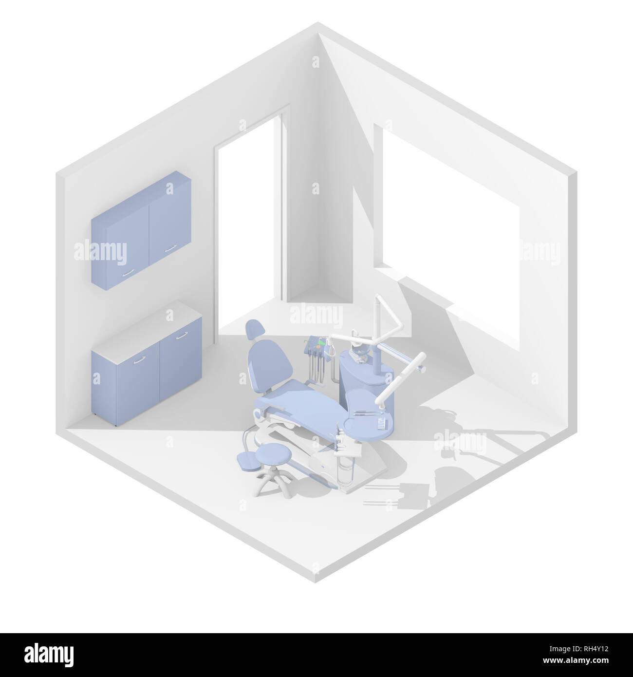 3d isometric rendering illustration of blue dentist's chair Stock Photo