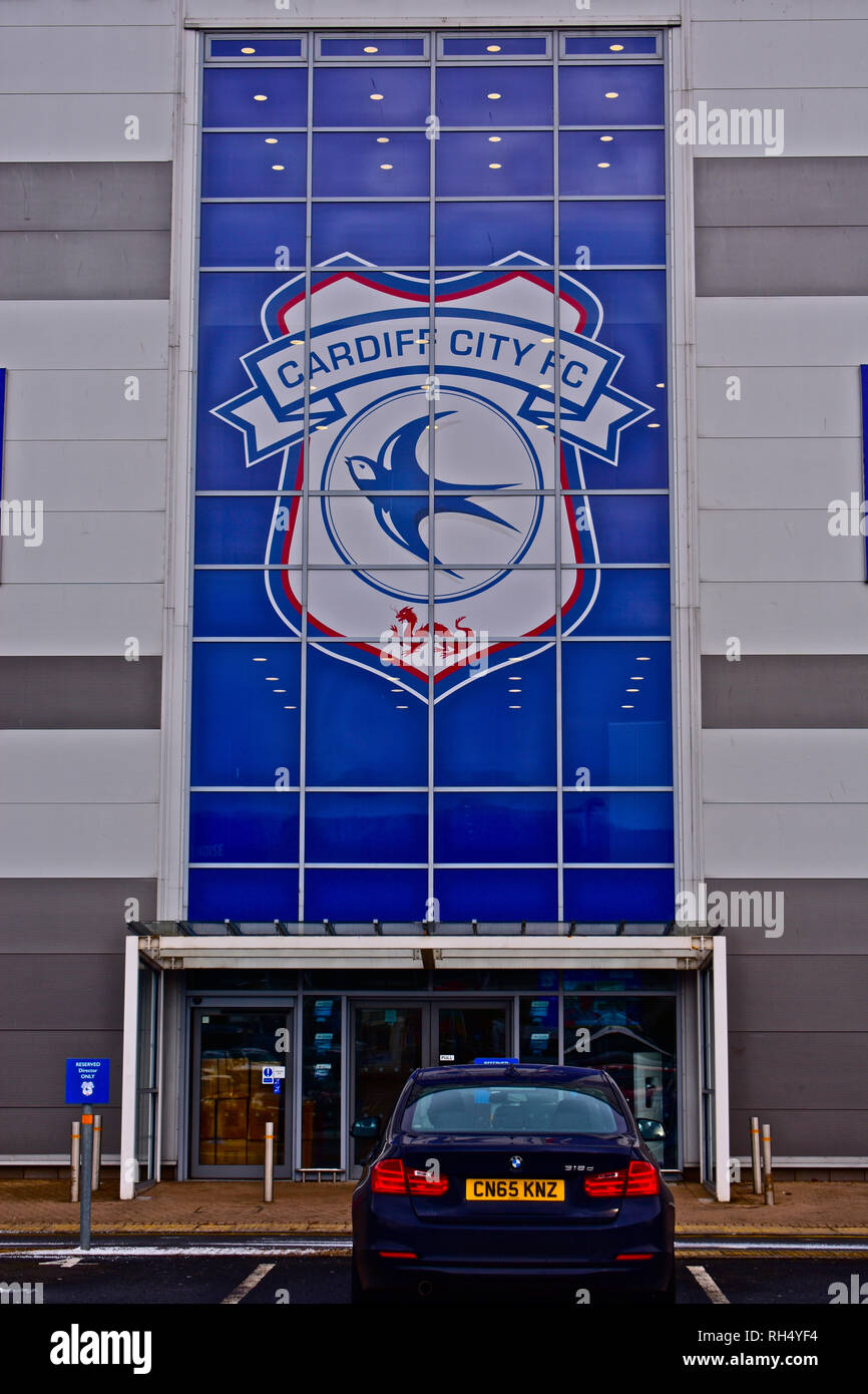 Cardiff City Football Club Stadium, Leckwith, Cardiiff, South Wales.Close  up of main entrance Stock Photo - Alamy